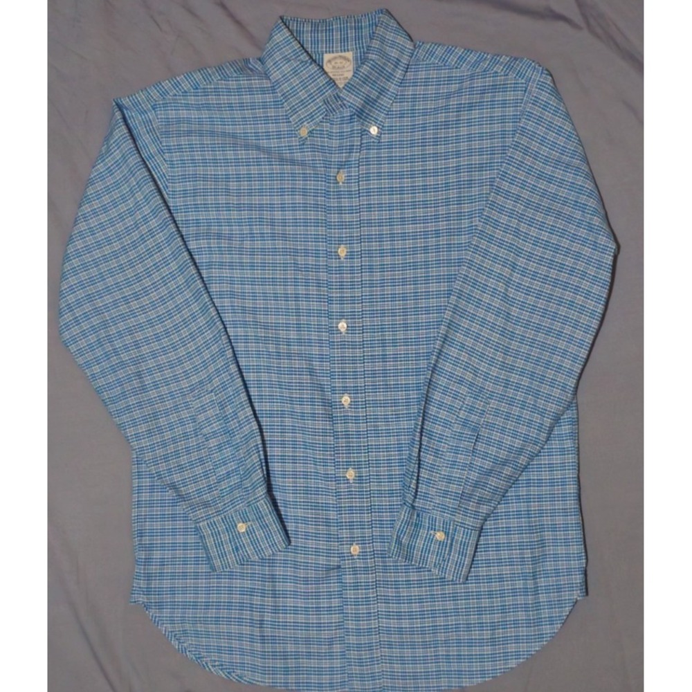 VTG Brooks‎ Brothers Makers Flannel Button Down Blue Plaid 15/32 USA Made
